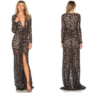 NBD Ice Melts Lace Maxi Dress Black Sequin Gown Revolve Size Small S NWT